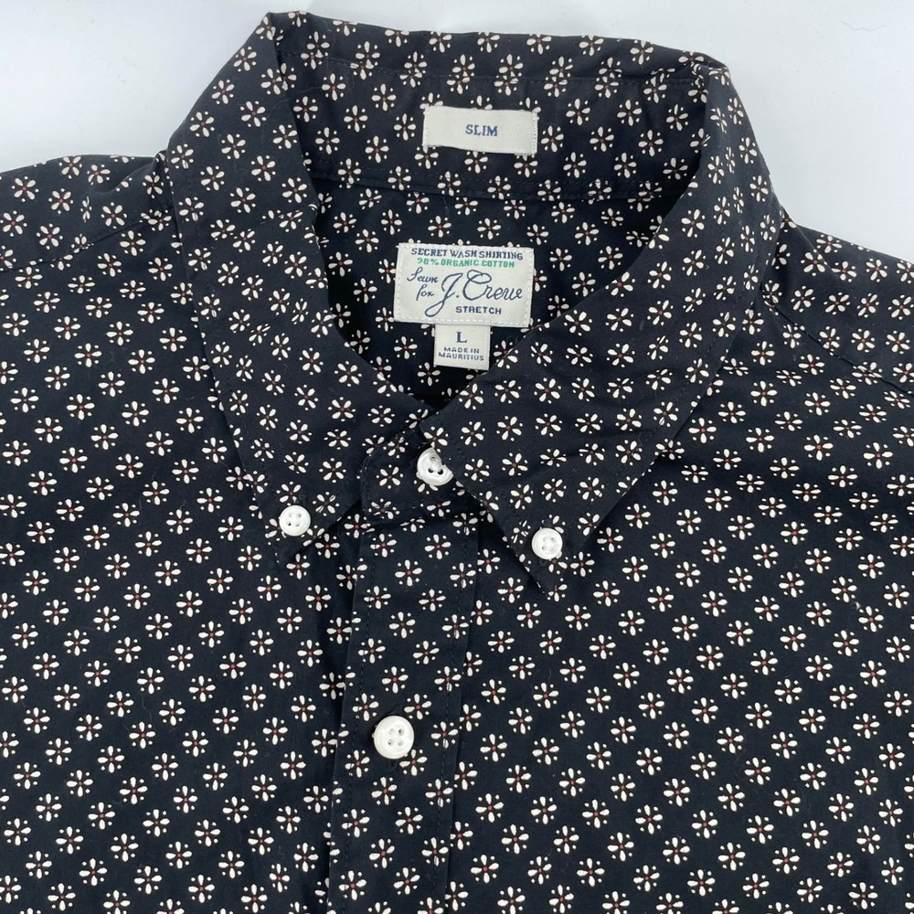 J.Crew Men's L Secret Wash Slim Fit Floral Short Sleeve Button Down Shirt Black